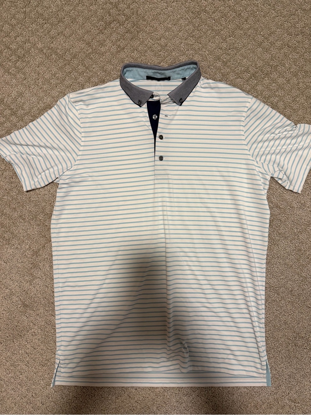 Greyson Light Blue & White Striped Polo with Dark Gray Contrast Collar